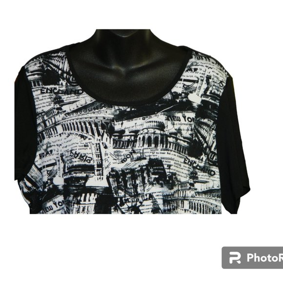 2 for/ $25 Red Coral Global Landmarks Graphic Asymmetrical Blouse Size-XL - Picture 13 of 14